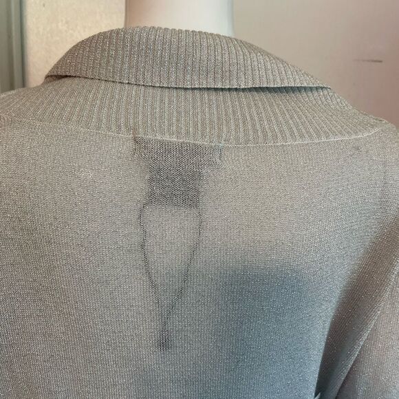 3/$25 NESLAY Shimmer Sparkle Silver Belted Long Sleeves Cardigan.Size XS - Picture 7 of 9